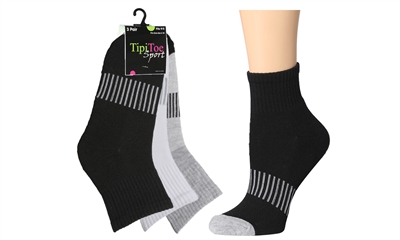 Wholesale Women's 3 Pack Cushioned Quarter Sock (60 Packs)