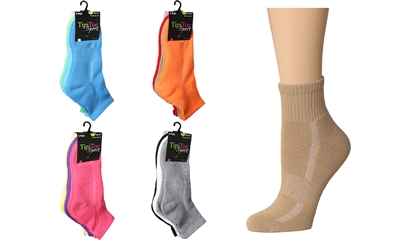 Wholesale Women's 3 Pack Cushioned Quarter Sock (60 Packs)