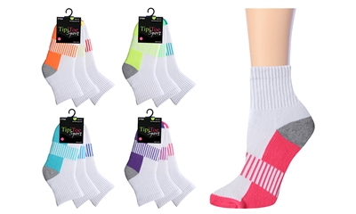 Wholesale Women's 3 Pack Cushioned Quarter Sock (60 Packs)