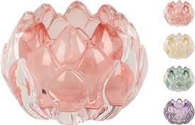 4asst Glass Flower Tealight Holder 8cm