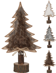 3asst Wooden Tree With Fur 25cm