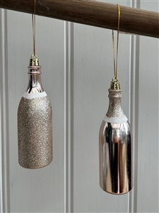 2 Asst Glittered Champagne Bottle Decorations. 13cm