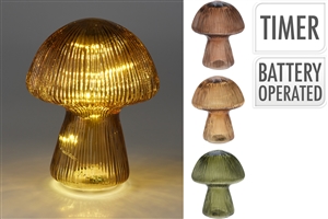 3asst LED Glass Mushroom 15cm