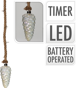 LED Glass Pinecone With Rope Hanging Decoration 17cm