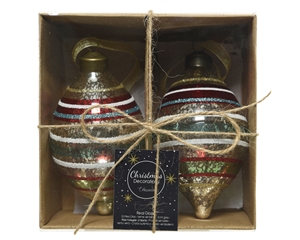 Olive Glass Bauble Antique Box Of 2 10cm