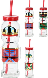 3asst Nutcracker Drinking Glass With Straw