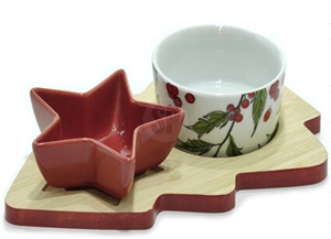 Set Of 2 Ceramic Bowls On Tree Board