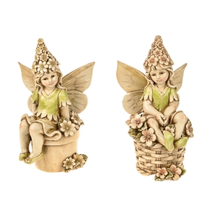 Fairy Sitting On Pot Ornament 2 Assorted 27cm