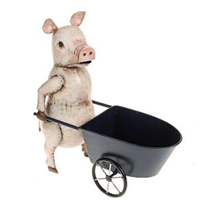 Farmyard Pig With Wheelbarrow 35cm