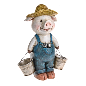 DUE JAN Farmyard Pig Holding Buckets Ornament 31cm