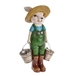 DUE JAN Farmyard Rabbit Holding Buckets Ornament 35cm