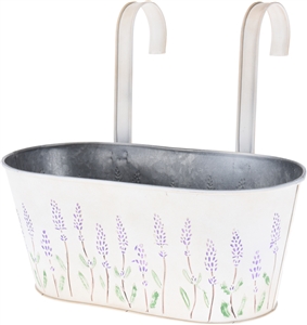 Hanging Oval Metal Planter With Embossed Floral Design