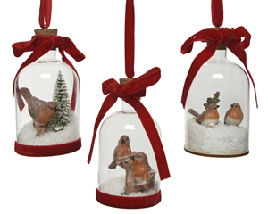 Birds Inside Glass Snowglobes 3 Assorted 15cm