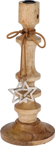 Candle Holder With Star - Natural 30cm