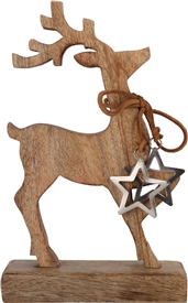 Medium Wooden Reindeer With Hanging Stars 26cm