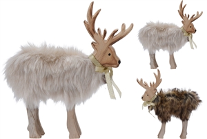 Reindeer With Fur Decoration 2 Assorted 20cm