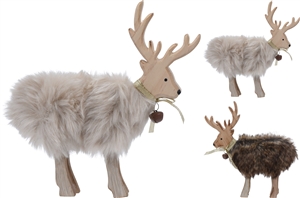 Reindeer With Fur Decoration 2 Assorted 25cm