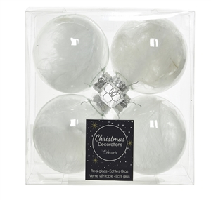 Glass Bauble Feather Inside Box Of 4 7cm