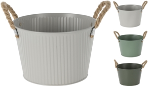 CHK 3asst Metal Flower Pot With Rope Handles 13cm