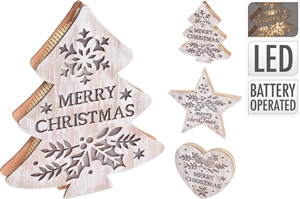 LED Wooden Festive Plaque 3 Assorted 25cm