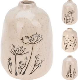 3asst Ceramic Vase With Floral Design 11cm