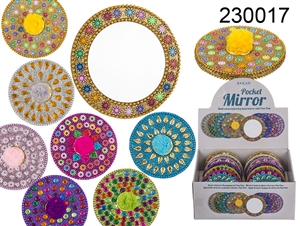 Multi Coloured Jewelled Hand Mirror 7 Assorted 7.5cm