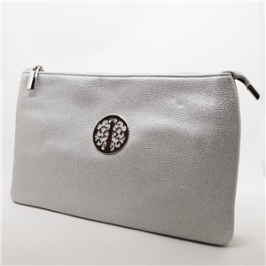 Faux Leather Handbag - Silver White 23cm