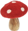 Medium Red Wood And Plush Mushroom 12cm