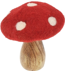 Medium Red Wood And Plush Mushroom 12cm