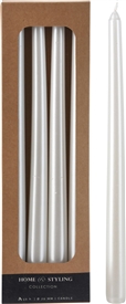 Set Of 4 Metallic Style Dinner Candles  - White