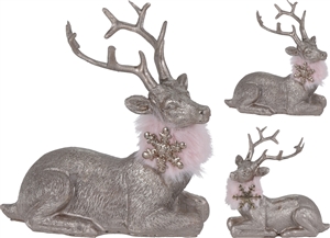 Silver Lying Reindeer 2 Assorted 10cm