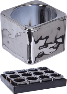 Square Glass Tealight Holder - Silver 5cm - SOLD IN 12'S