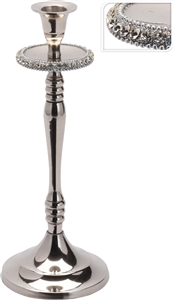 Nickel And Diamante Candle Holder 27cm