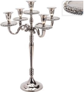 Nickel And Diamante 5 Candle Holder 41cm