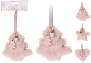 Pink Fur Hanging Decoration 3 Assorted 13cm