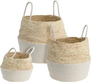 Set Of 3 White Round Baskets