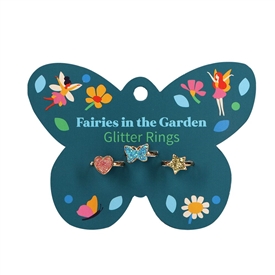 Set Of 3 Fairies In Garden Glitter Rings