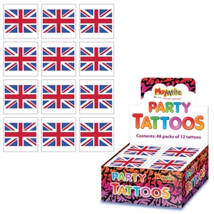 Pack Of 12 Union Jack Tattoos. SOLD IN CDU OF 48