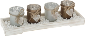 Set Of 4 Tealight Holders On Wooden Tray