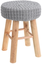Wooden Stool With Grey Cushion Top 43cm