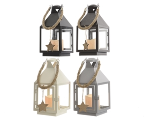 Metal Lantern with LED Candle 4 Asst