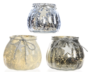 Speckled Glass Candle Holder 3 Asst