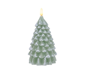 Wax Tree with LED Flame Effect Candle - Sage Green