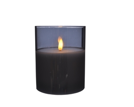 LED Candle in Smoky Grey Glass - Wide