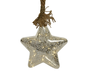Silver LED Star On Rope Hanging Decoration