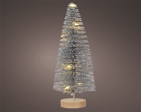 Large LED Silver Tree On Wood Base 30cm