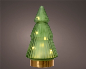 LED Glass Tree Decoration - Dark Green 19.5cm