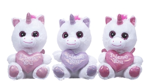 Unicorn With Love Heart 21cm 3 Assorted