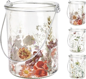 3asst Floral Glass Tealight Holder 10cm