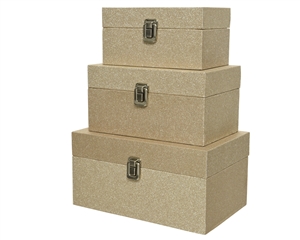 Set of 3 Gold Glitter Storage Boxes